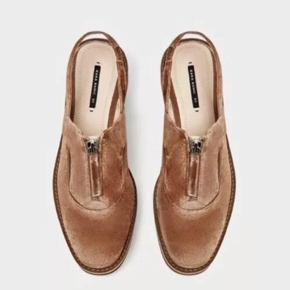 ZARA PINK VELVET SLINGBACK BROUGUES WOMEN’S SHOE - Picture 6 of 8